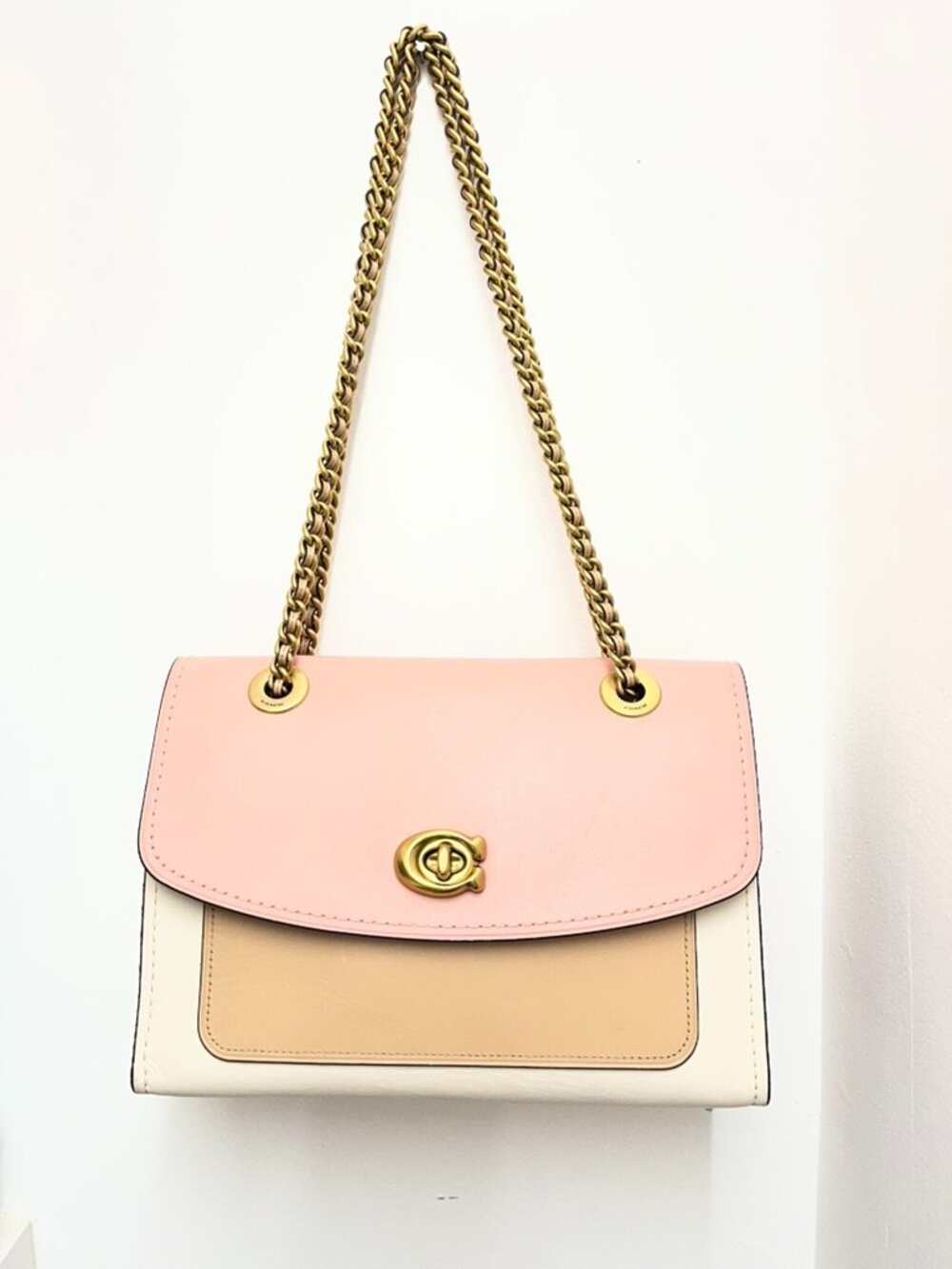 COACH Parker Colorblock Leather Shoulder Bag Peony Pink